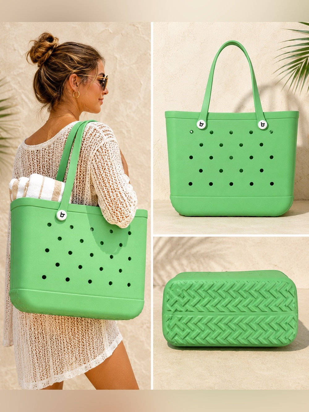NWOT Premium Boutique Large Green EVA Rubber Waterproof Beach Tote Bag